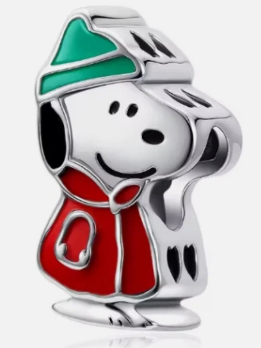S925 Sterling Silver Snoopy Style Dog Red Green Pendant Charm Bracelet Necklace